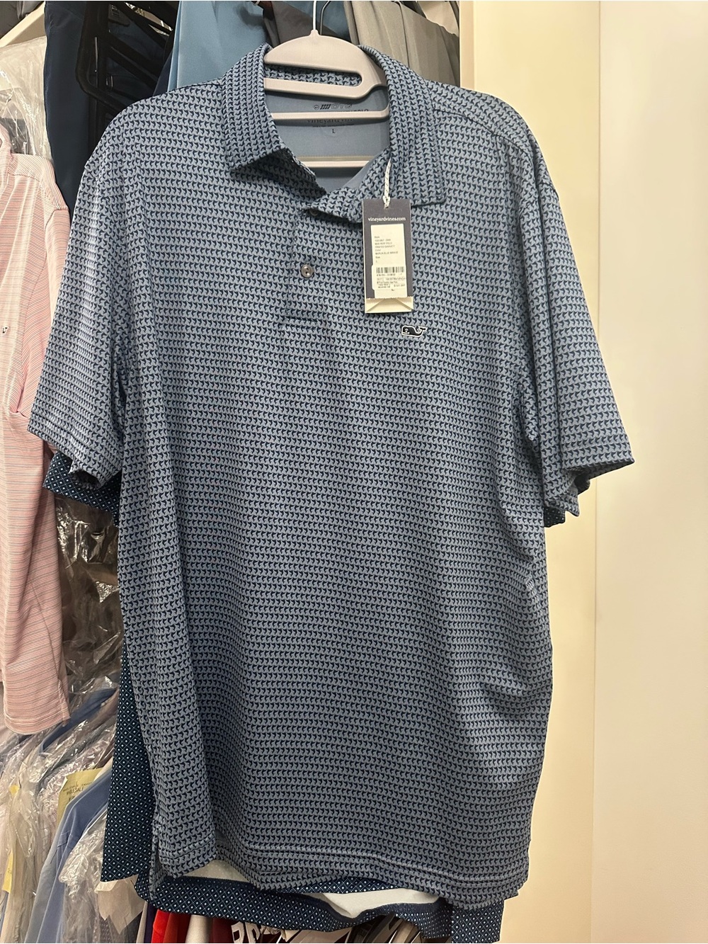 NWT Vineyard Vines Marlin Blue Mirage Printed Men's Polo. Size L